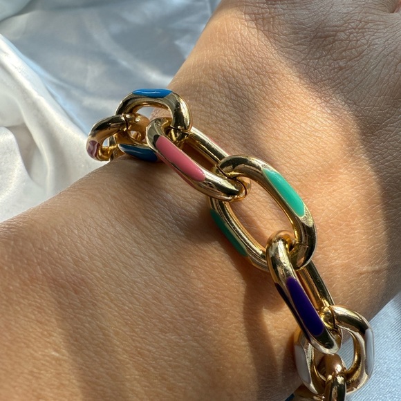 Anthropologie adjustable waterproof Multicolor Gold Chain Bracelet - Picture 5 of 8